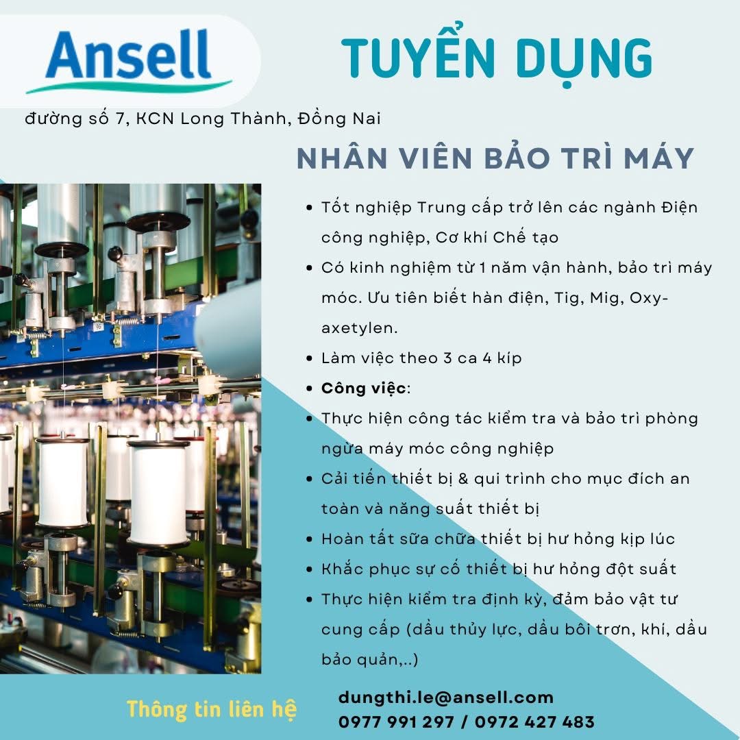 công ty TNHH ansell vina
công ty có vốn nước ngoài. 
chuyên sản xuất găng tay cao su, găng tay ngành công nghiệp, y tế, phụ kiện may mặc image