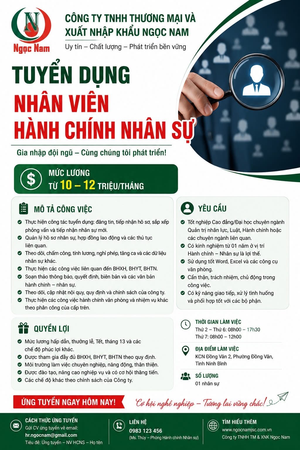 công ty TNHH thương mại và xuất nhập khẩu ngọc nam hình ảnh tuyển dụng