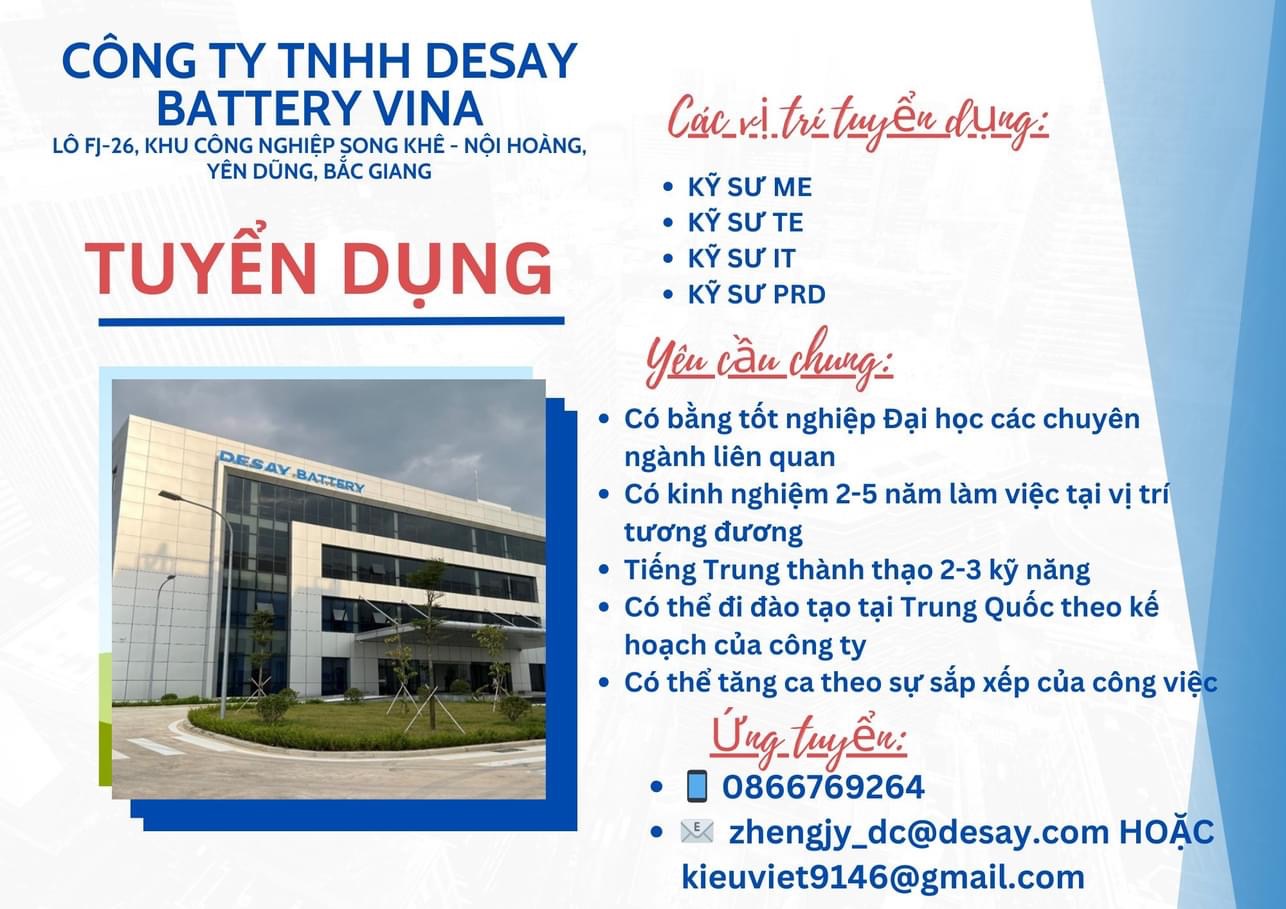 công ty TNHH desay battery vina
công ty có vốn nước ngoài
chuyên sản xuất pin image