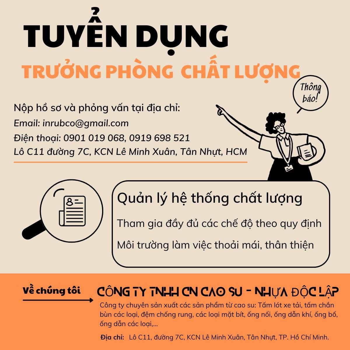 công ty TNHH công nghiệp cao su- nhựa độc lập hình ảnh tuyển dụng