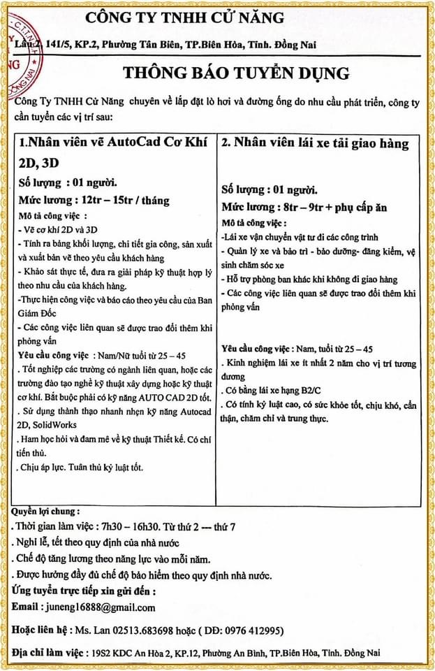 công ty TNHH cử năng hình ảnh tuyển dụng