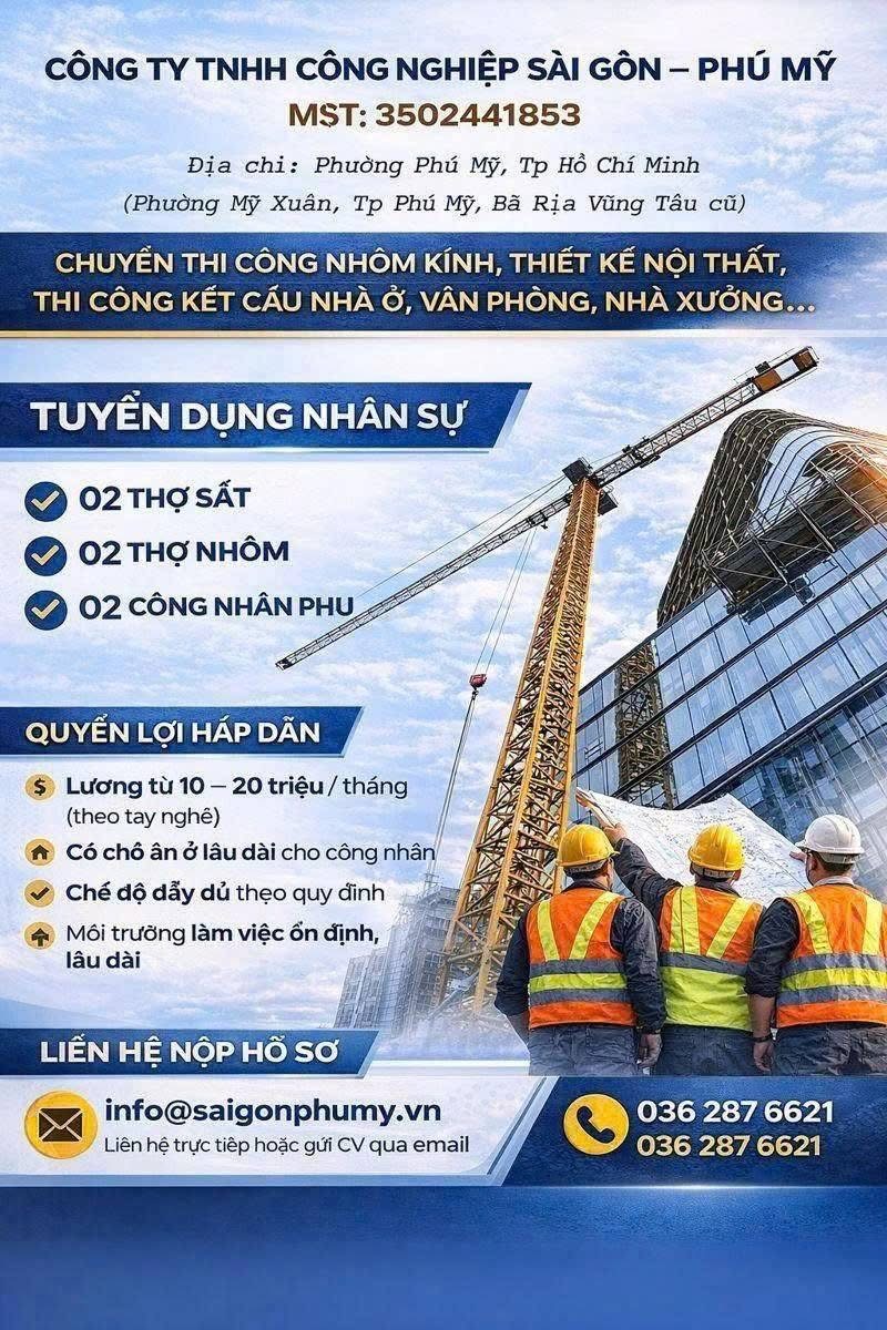 công ty TNHH công nghiệp sài gòn-phú mỹ
công ty chuyên thi công nhôm kính, thiết kế nội thất image