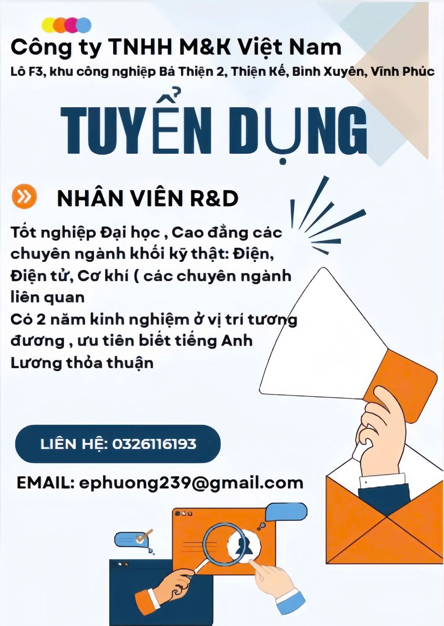 công ty TNHH M&K việt nam
công ty có 100% vốn nước ngoài
chuyên gia công cơ khí cho xe đạp, xe máy, ô tô image