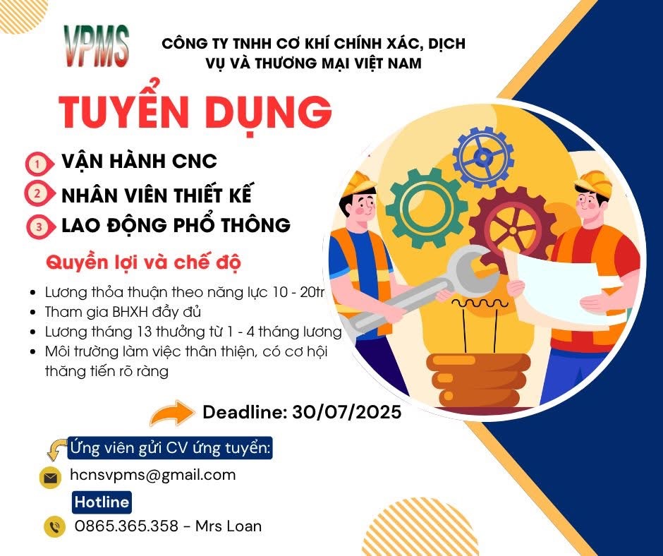 công ty TNHH cơ khí chính xác, dịch vụ thương mại việt nam.
công ty chuyên gia công cơ khí chính xác image
