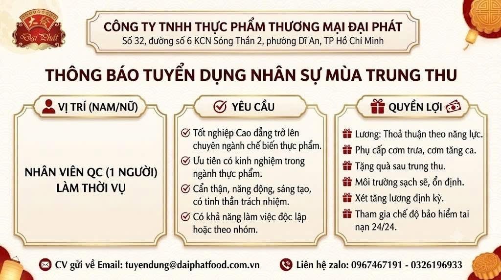 công ty TNHH thương mại thực phẩm đại phát hình ảnh tuyển dụng