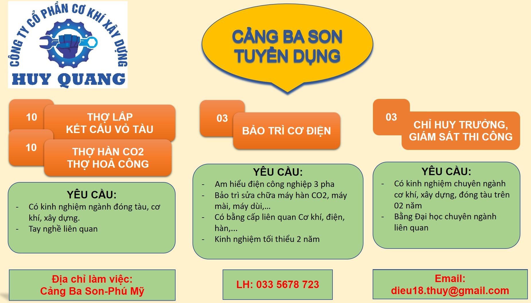 công ty cổ phần cơ khí xây dựng huy quang hình ảnh tuyển dụng