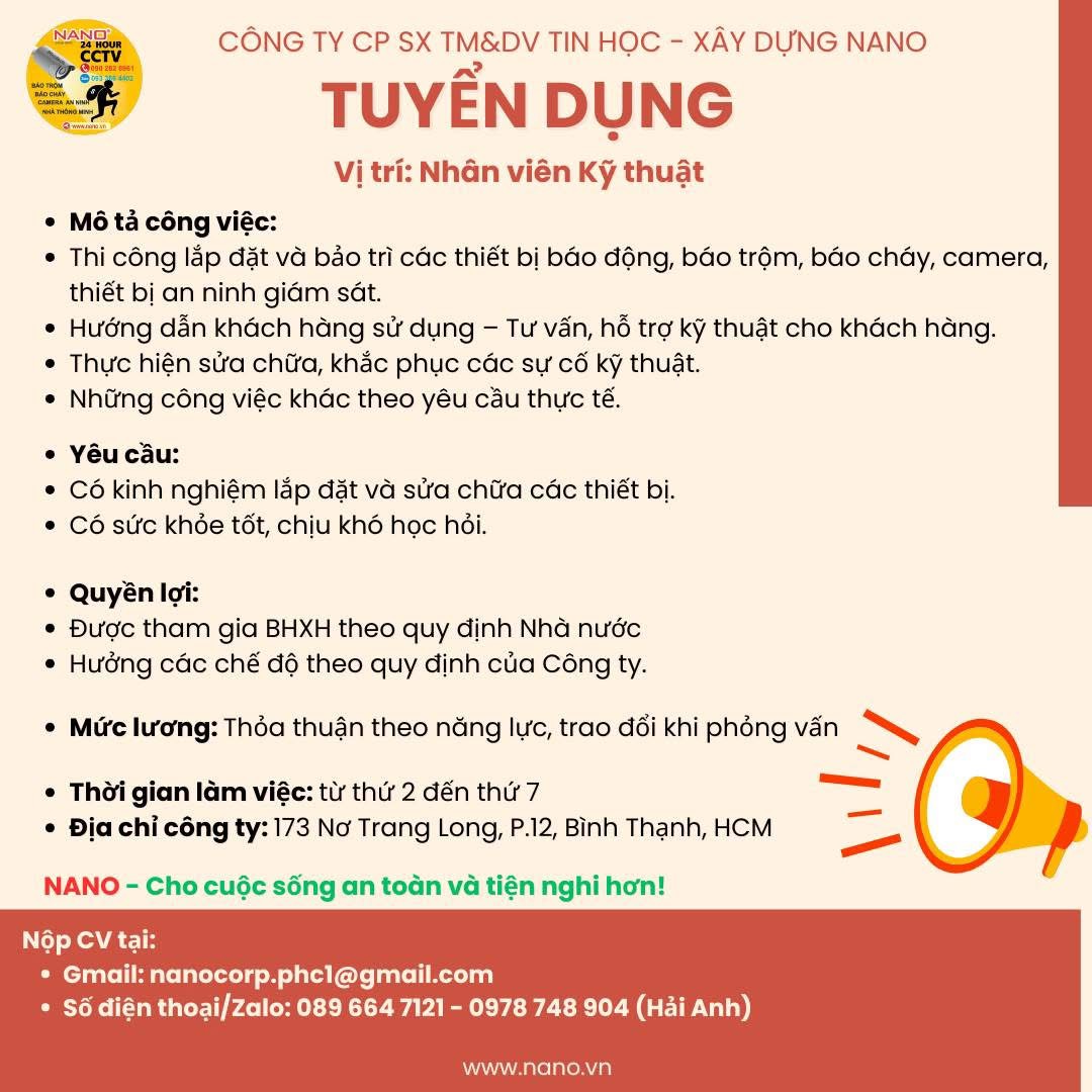 công ty cổ phần sx tm&dv tin học-xây dựng nano hình ảnh tuyển dụng