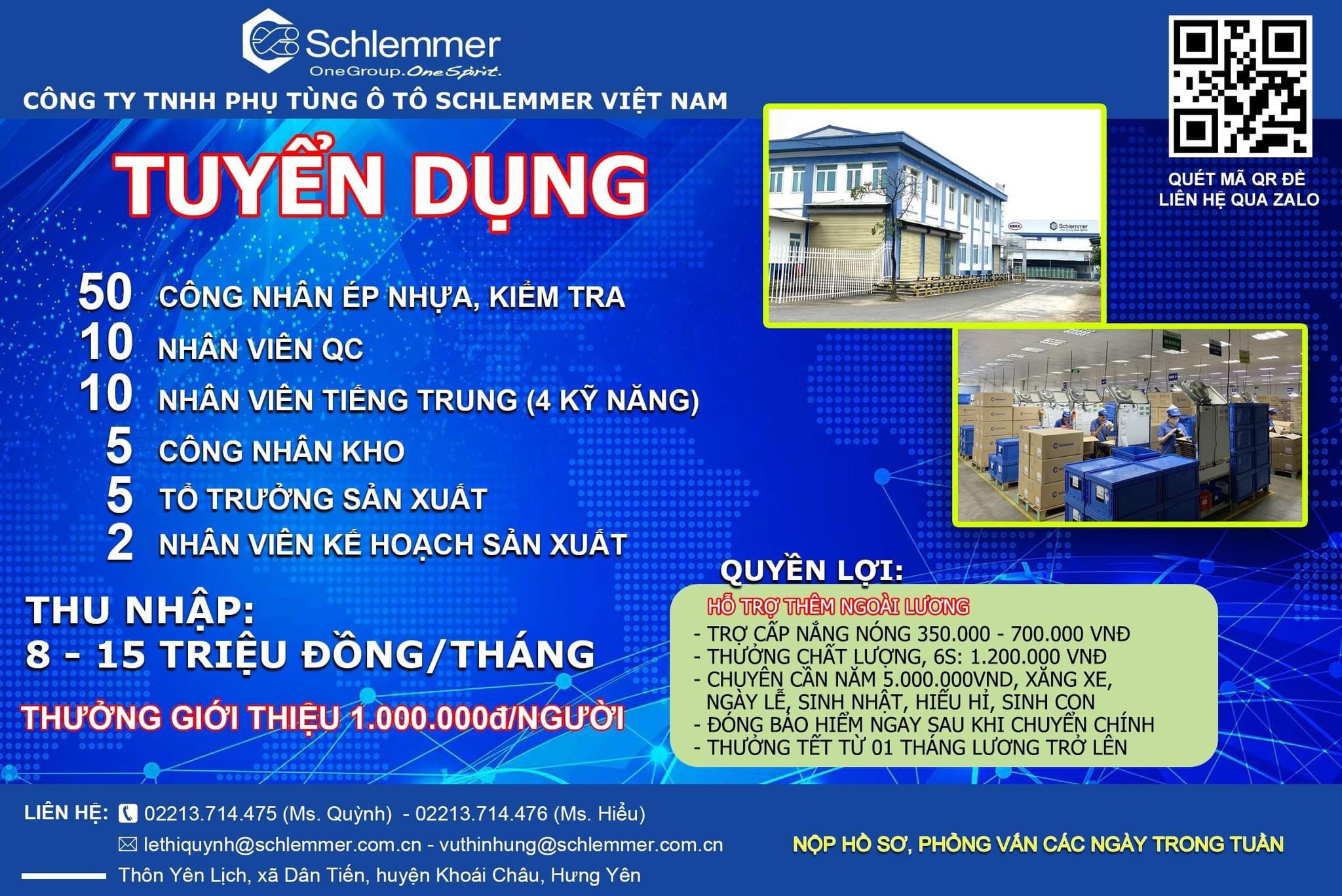 công ty TNHH phụ tùng ô tô schlemmer việt nam
công ty có vốn đầu tư của trung quốc và đức.
chuyên sản xuất phụ tùng ô tô image