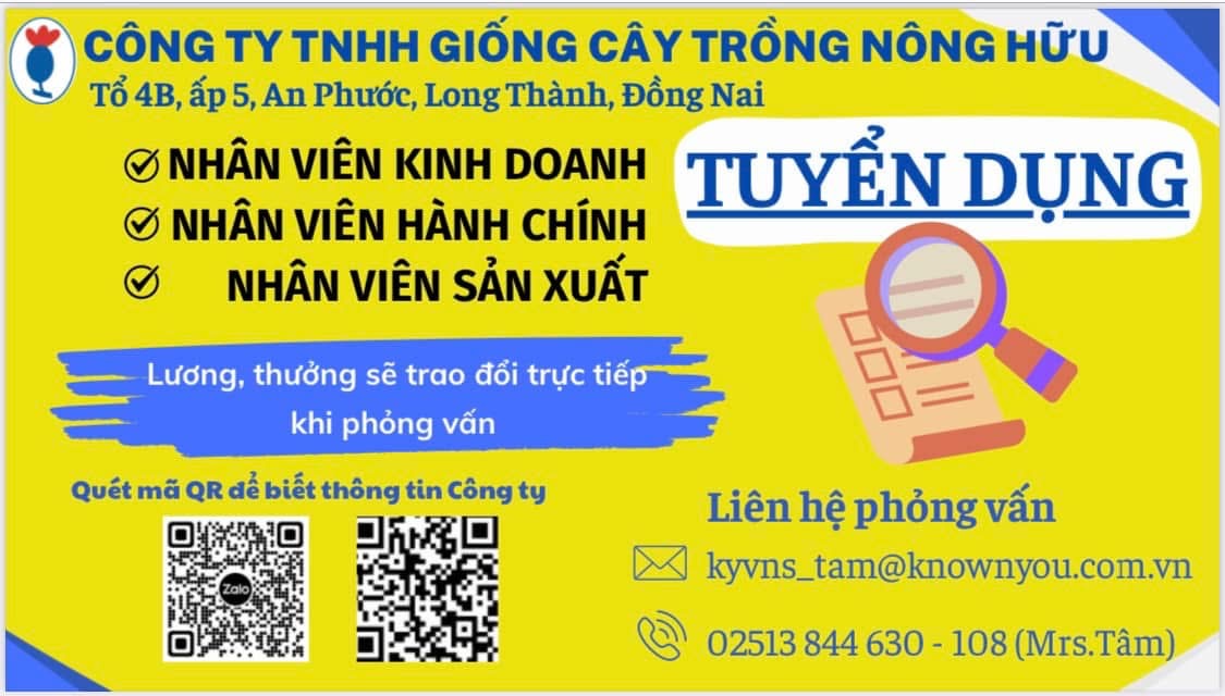 công ty TNHH giống cây trồng nông hữu hình ảnh tuyển dụng