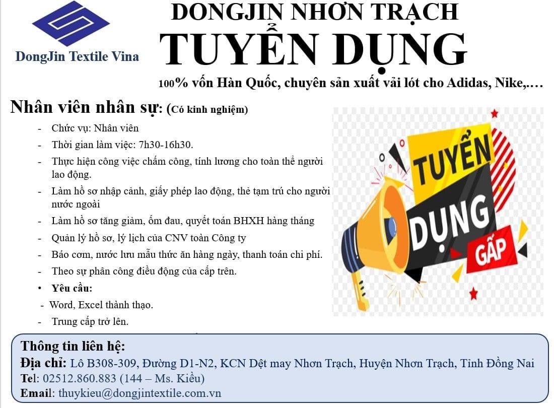 công ty TNHH dongjin textile vina hình ảnh tuyển dụng