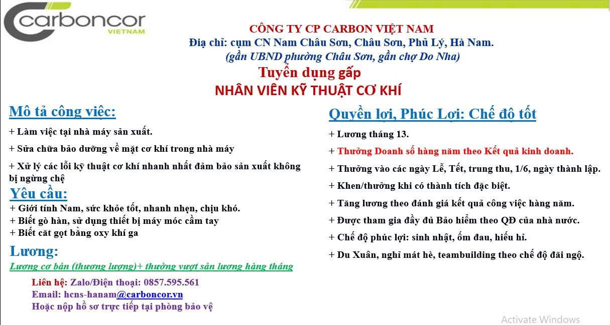 công ty cổ phần carbon việt nam hình ảnh tuyển dụng
