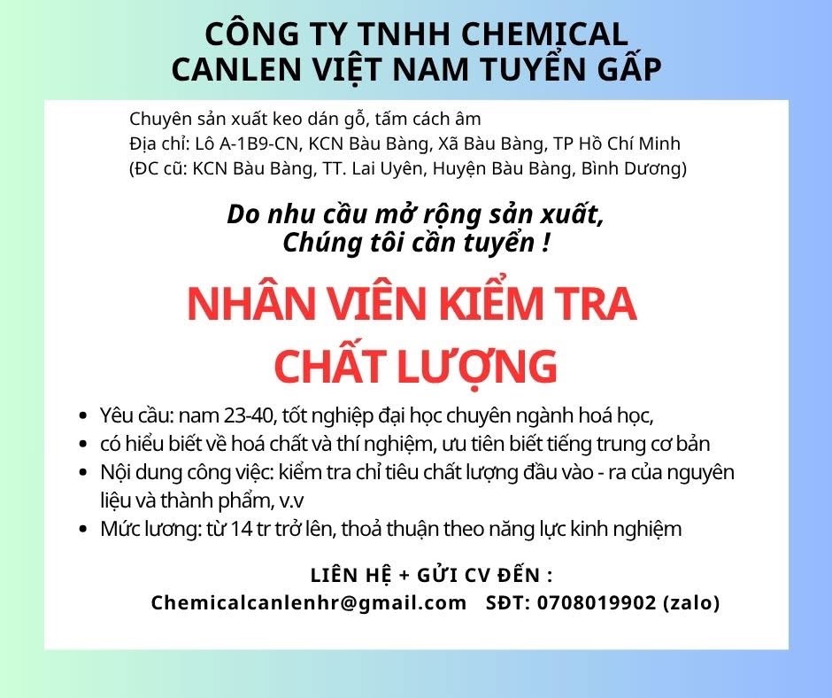 công ty TNHH chemical canlen việt nam hình ảnh tuyển dụng