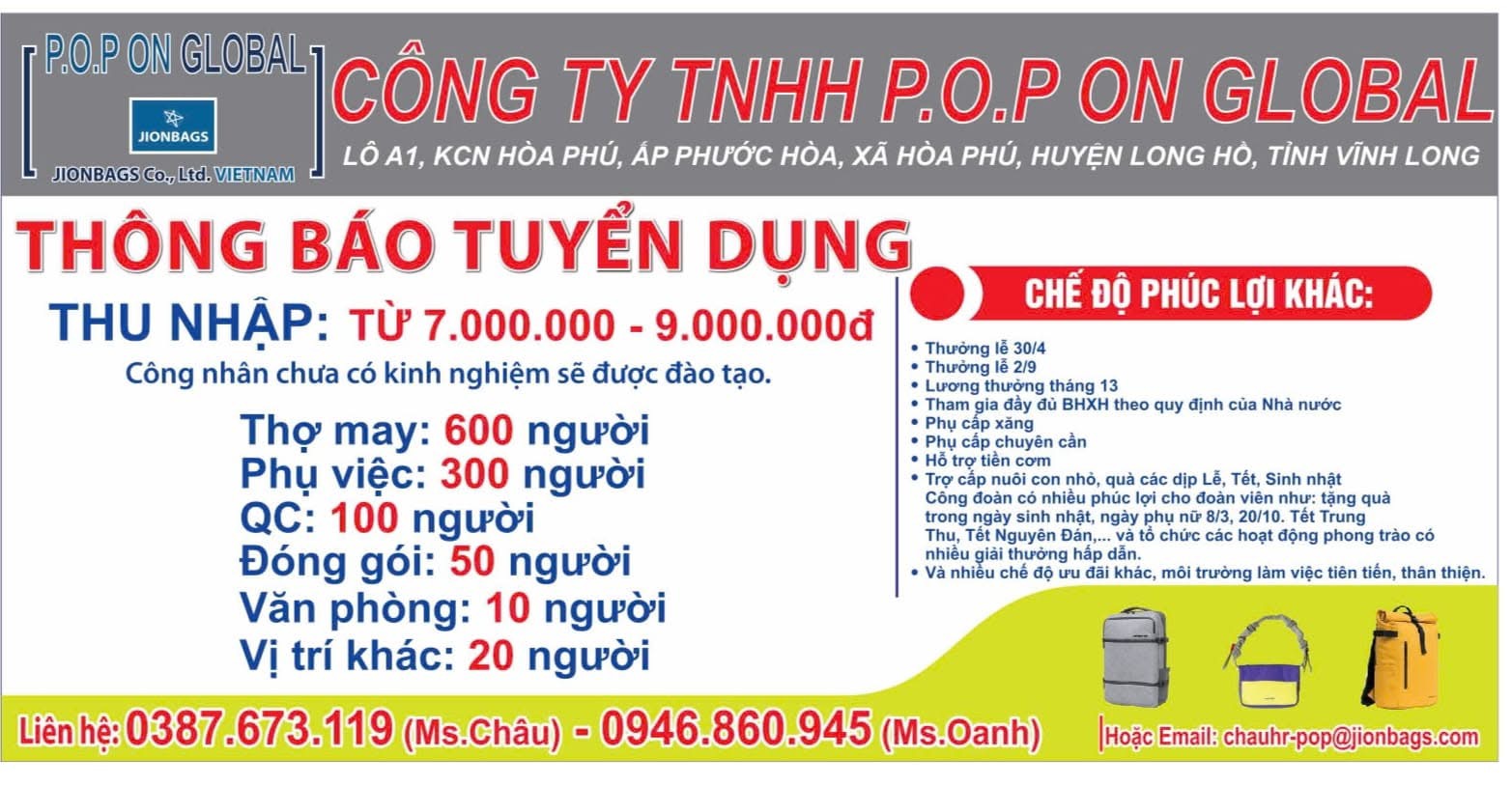 công ty TNHH p.o.p on global hình ảnh tuyển dụng