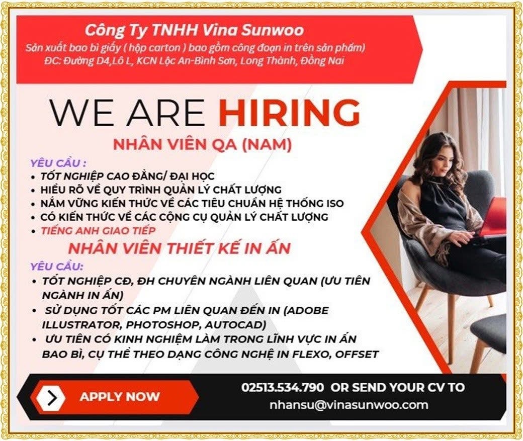 công ty TNHH vina sunwoo
công ty có 100% vốn hàn quốc
công ty chuyên sản xuất bao bì giấy image