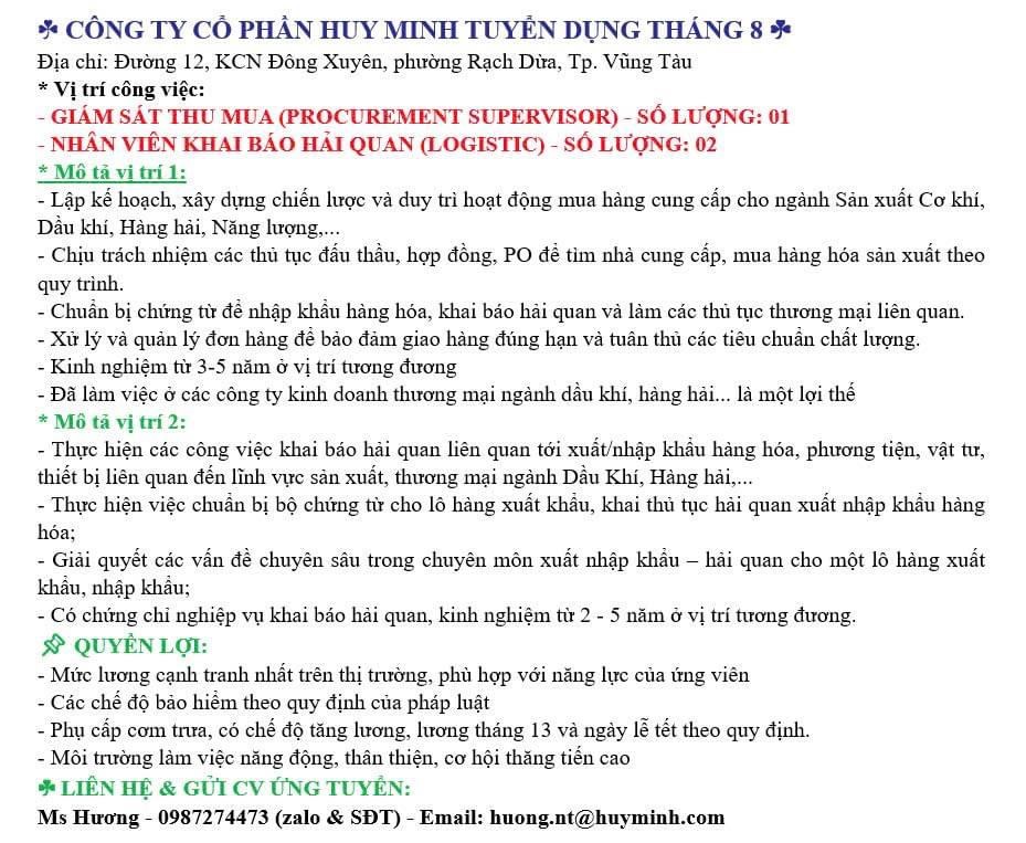 công ty cổ phần huy minh hình ảnh tuyển dụng