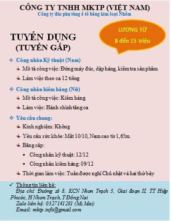 công ty TNHH mktp việt nam hình ảnh tuyển dụng