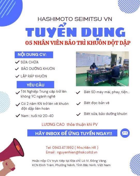 công ty TNHH hashimoto seimitsu việt nam
công ty có 100% vốn nhật bản
chuyên gia công cơ khí rèn, đúc kim loại image