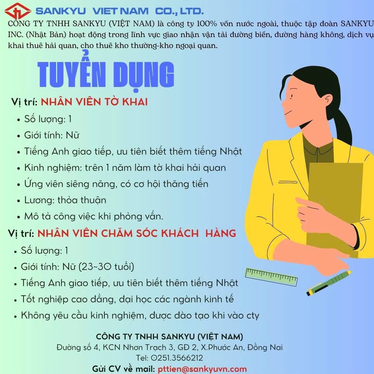 công ty TNHH sankyu việt nam
công ty có 100% vốn nhật bản
chuyên hoạt động trong lĩnh vực vận chuyển, kho bãi image