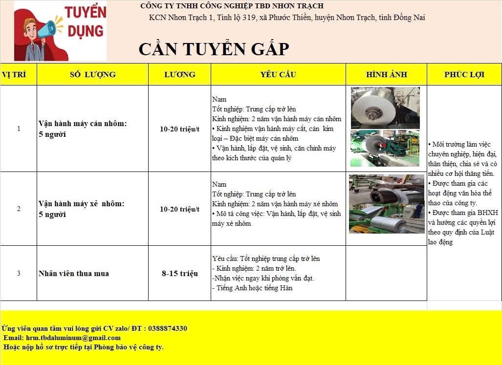 công ty TNHH công nghiệp tbd nhơn trạch hình ảnh tuyển dụng