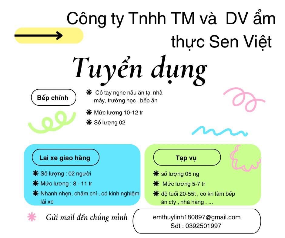 công ty TNHH TM và DV ẩm thực sen việt hình ảnh tuyển dụng