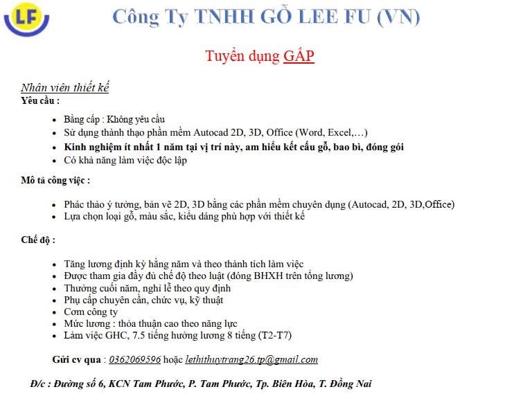 công ty TNHH gỗ lee fu việt nam
công ty có 100% vốn đài loan
chuyên sản xuất đỗ gỗ nội thất xuất khẩu image