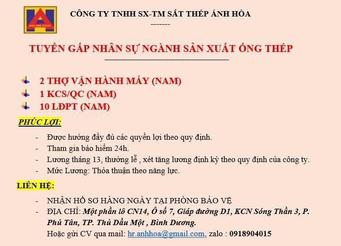 công ty TNHH sản xuất thương mại ánh hoà hình ảnh tuyển dụng