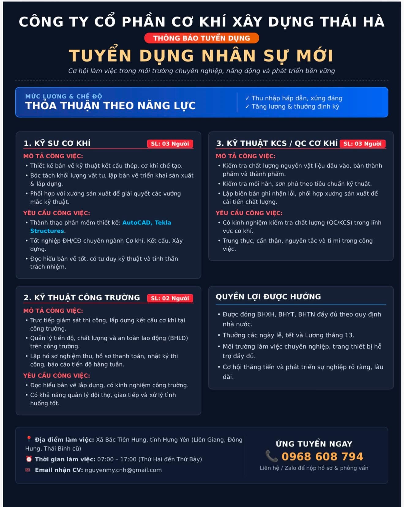 công ty cổ phần cơ khí xây dựng thái hà hình ảnh tuyển dụng