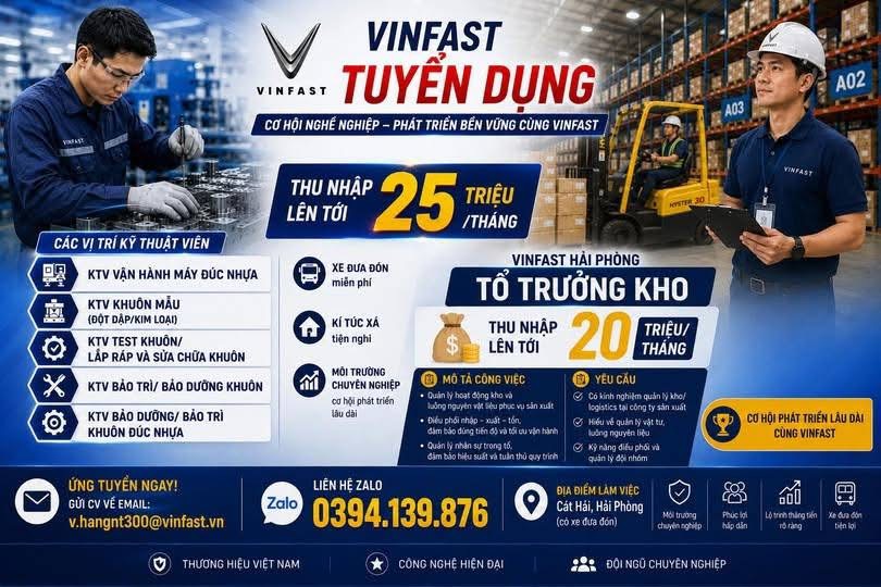 nhà máy vinfast hải phòng hình ảnh tuyển dụng