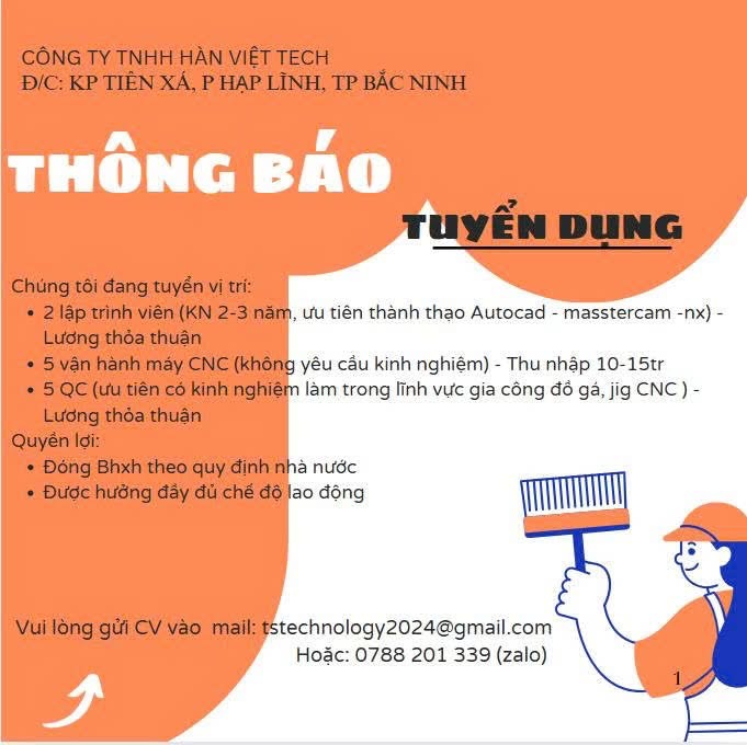 công ty TNHH hàn việt tech
công ty chuyên gia công cơ khí sử lý phủ tráng kim loại.
 image