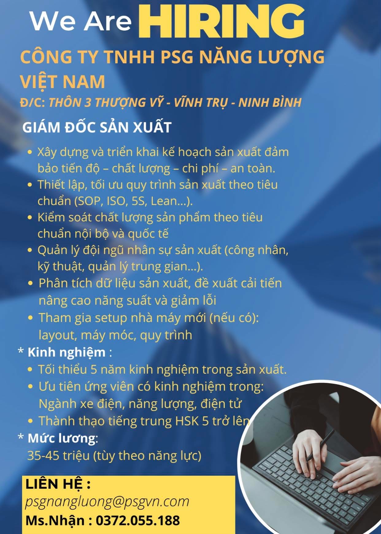công ty TNHH psg năng lượng việt nam
công ty chuyên sản xuất pin và ắc qui
 image
