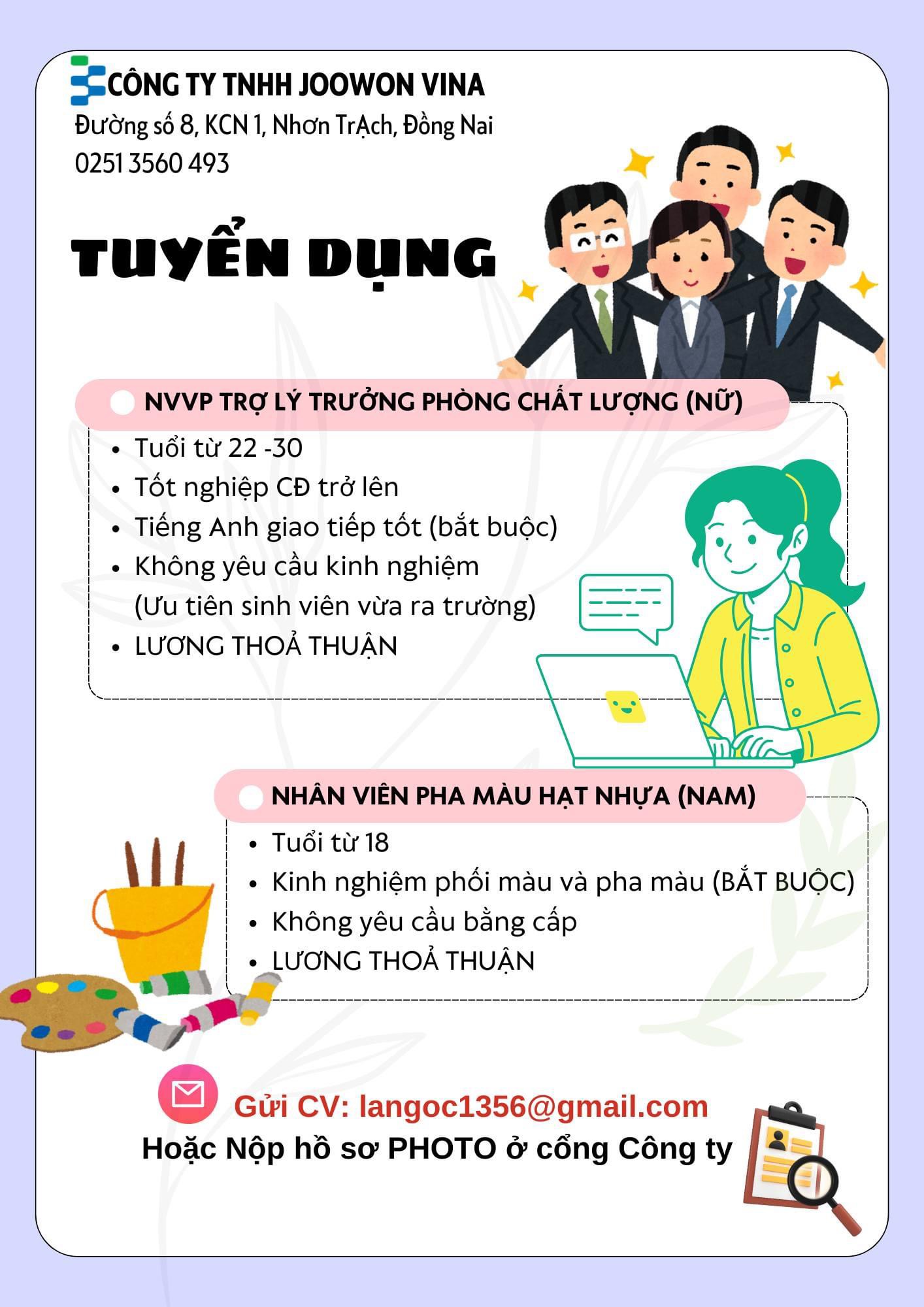 công ty TNHH joowon vina
công ty có 100% vốn hàn quốc
chuyên sản xuất phụ kiện cho ngành giày. image