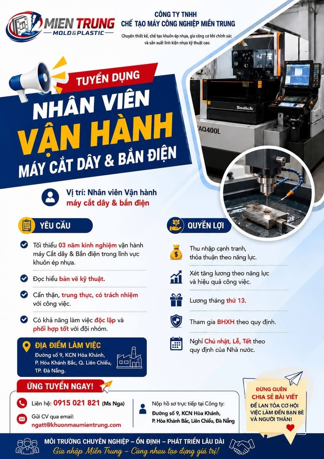 công ty TNHH chế tạo máy công nghiệp miền trung hình ảnh tuyển dụng