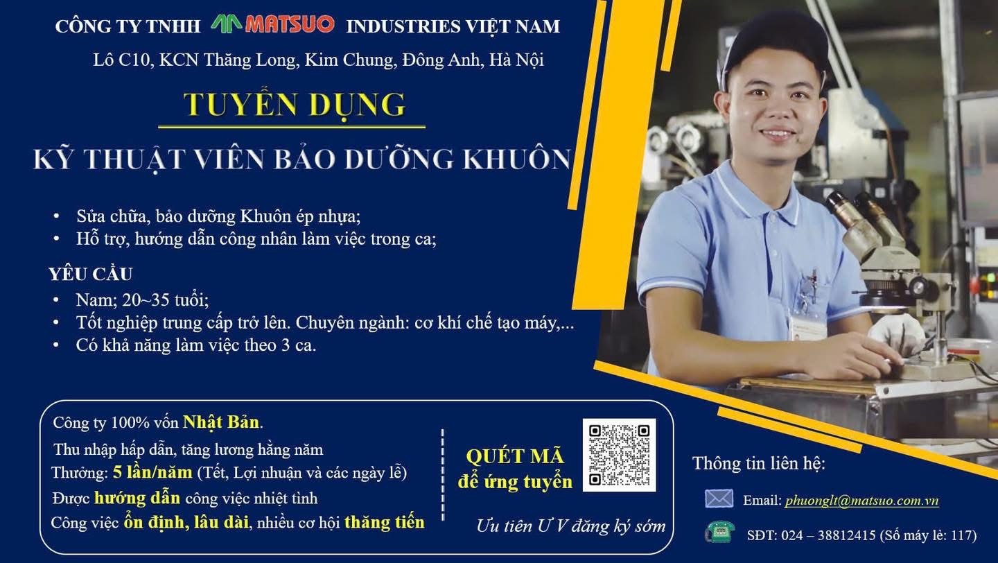 công ty TNHH matsuo indutries việt nam
công ty có 100% vốn nhật bản 
chuyên sản xuất phụ tùng kim loại cho ô tô. image