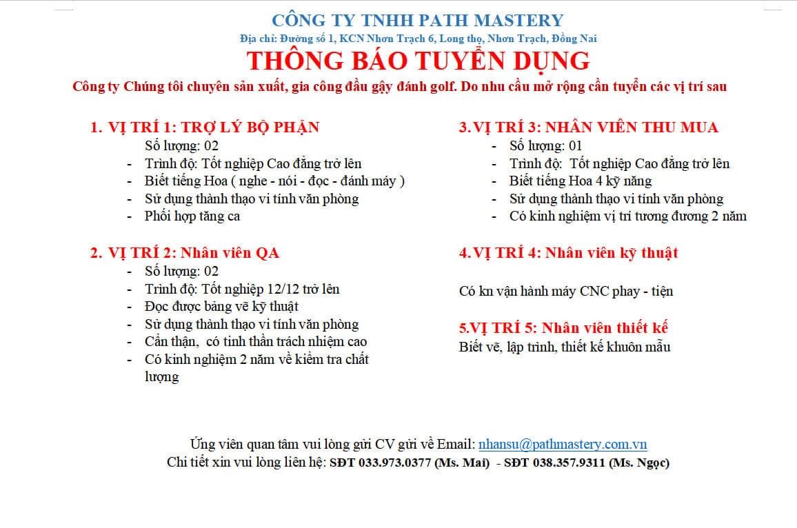 công ty TNHH path mastery hình ảnh tuyển dụng