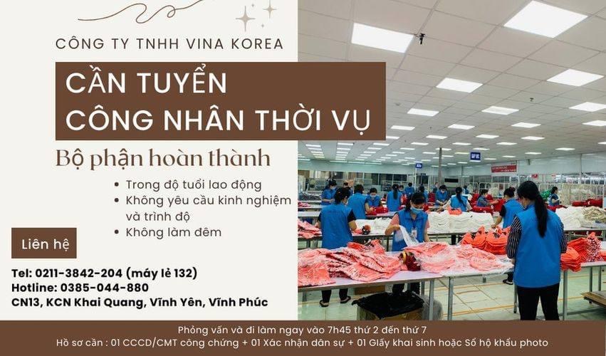 Công ti TNHH vina korea. hình ảnh tuyển dụng