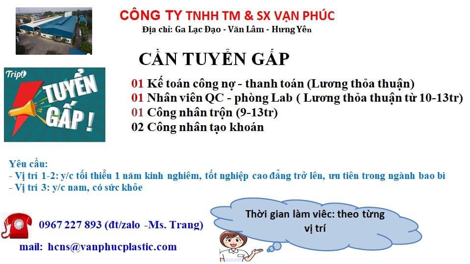 công ty TNHH thương mại và sản xuất vạn phúc hình ảnh tuyển dụng