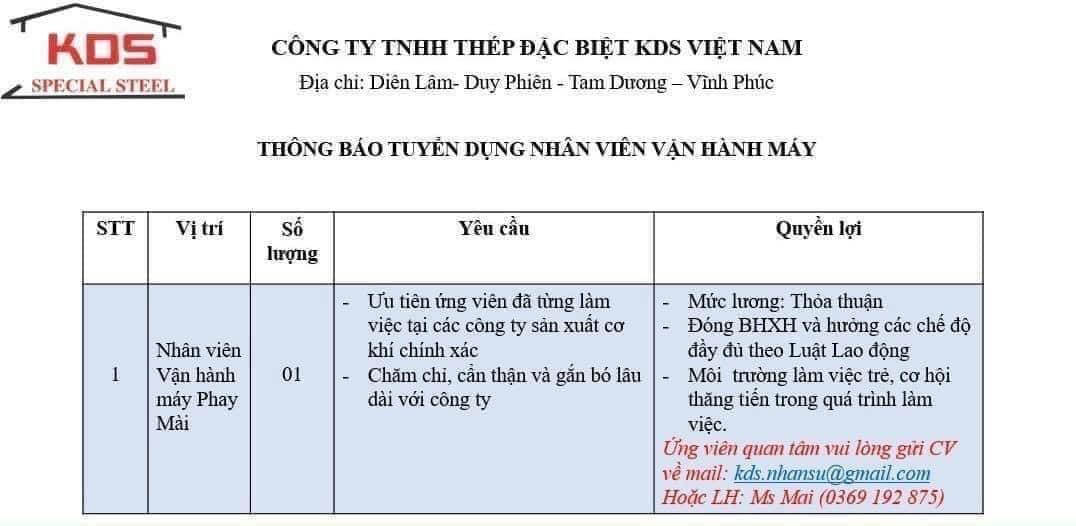 công ty TNHH thép đặc biệt kds việt nam hình ảnh tuyển dụng