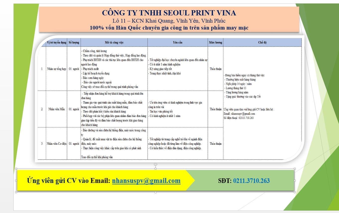 công ty TNHH seoul print vina
công ty có 100% vốn hàn quốc
chuyên gia công in trên sản phẩm may mặc image