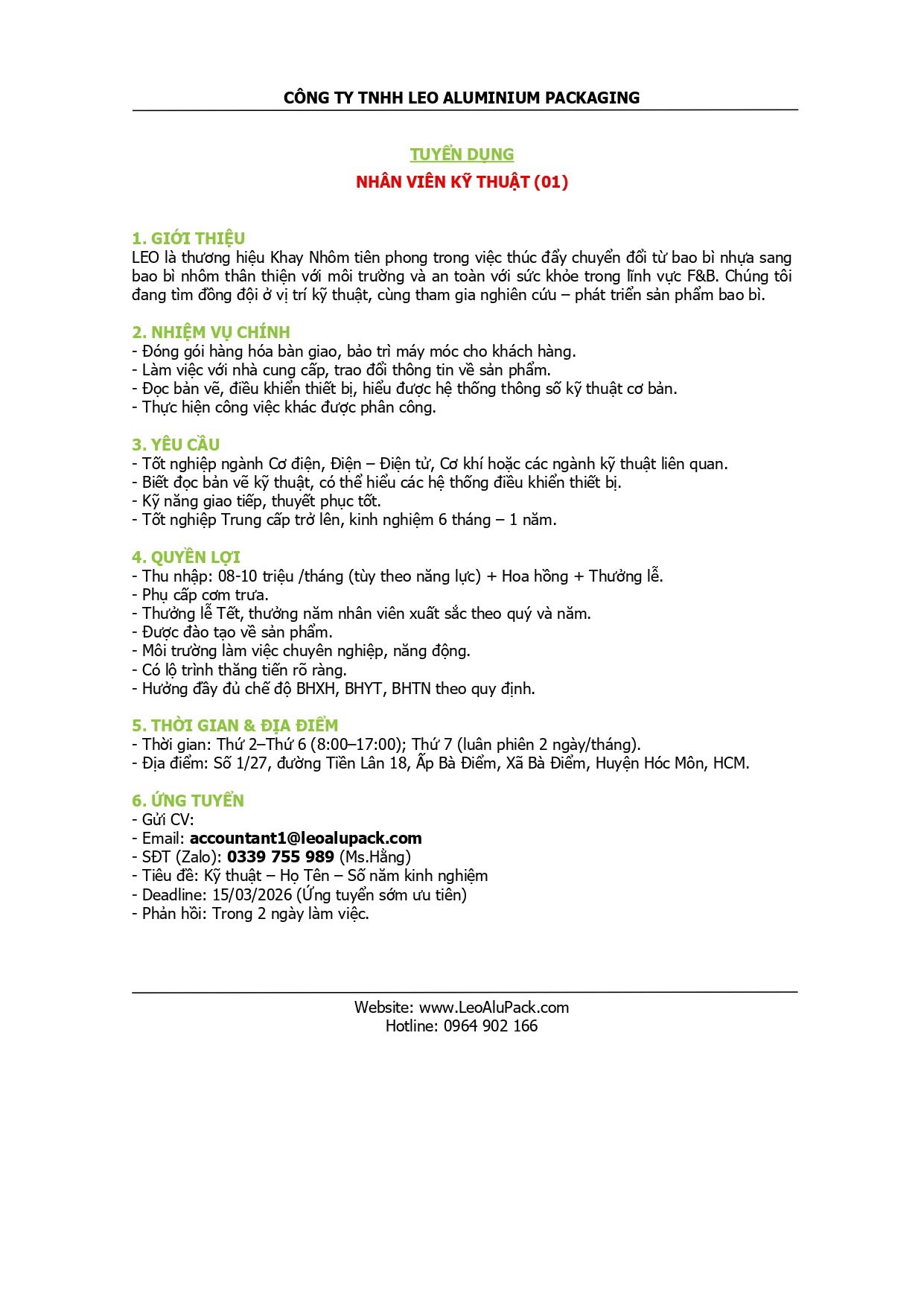 công ty TNHH leo aluminium packaging hình ảnh tuyển dụng