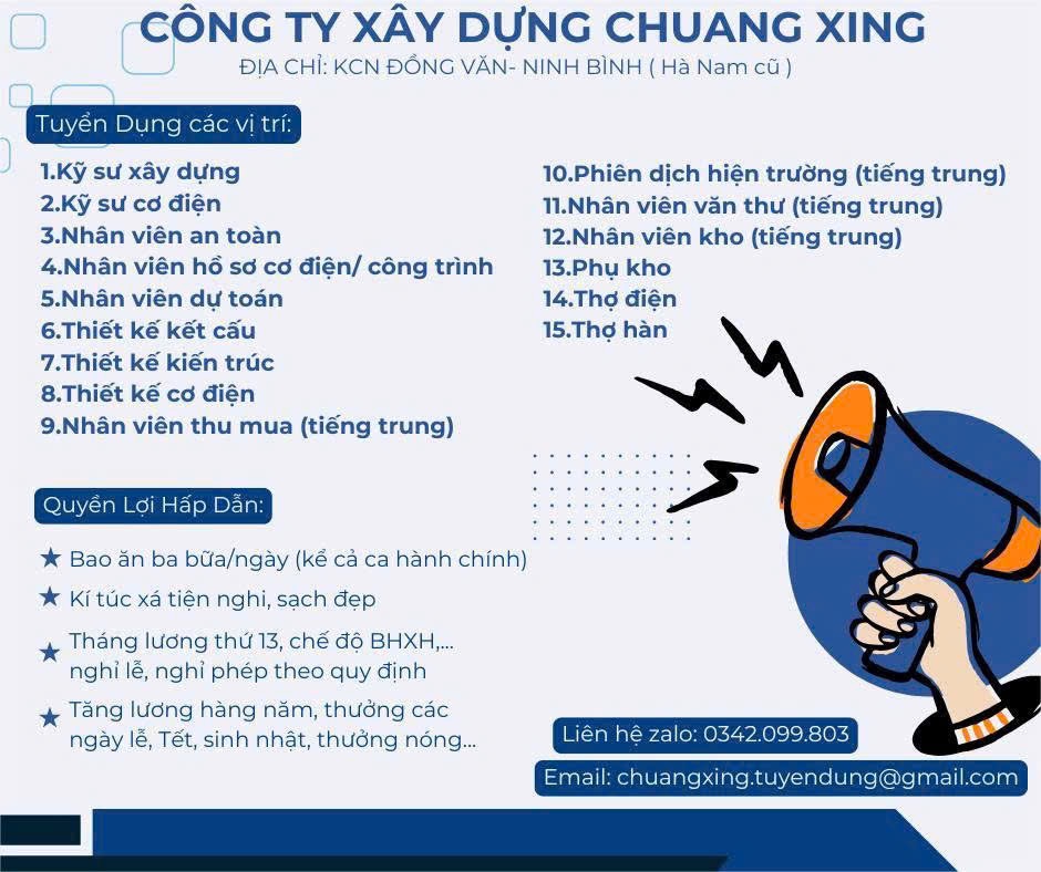 công ty TNHH xây dựng quốc tế chuaãnging-chi nhánh hà nam hình ảnh tuyển dụng