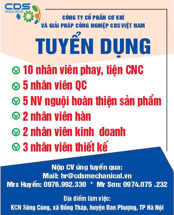 công ty cổ phần cơ khí và giải pháp công nghiệp cds việt nam
công ty chuyên gia công cơ khí và thiết kế nhà xưởng. image