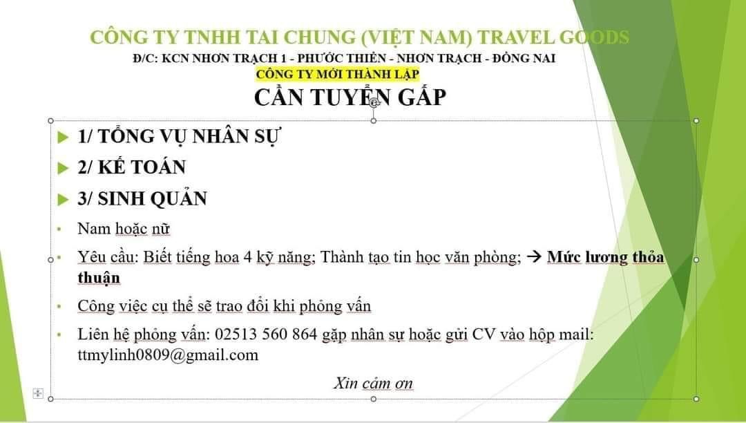 công ty TNHH tai chung việt nam hình ảnh tuyển dụng