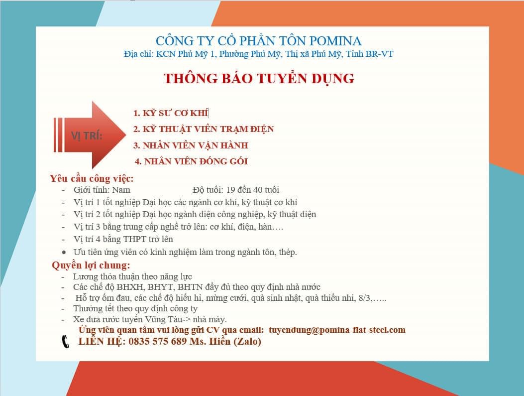 công ty cổ phần tôn pomina hình ảnh tuyển dụng