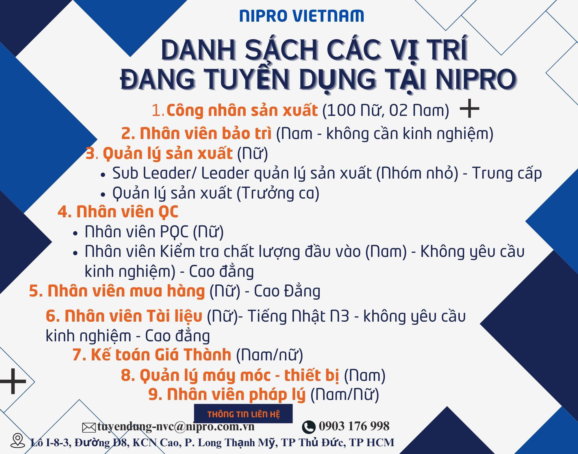 công ty TNHH nipro việt nam hình ảnh tuyển dụng