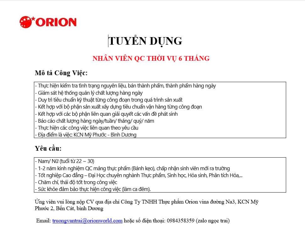 công ty TNHH thực phẩm orion vina
công ty có 100% vốn hàn quốc
chuyên sản xuất thực phẩm, bánh kẹo
 image