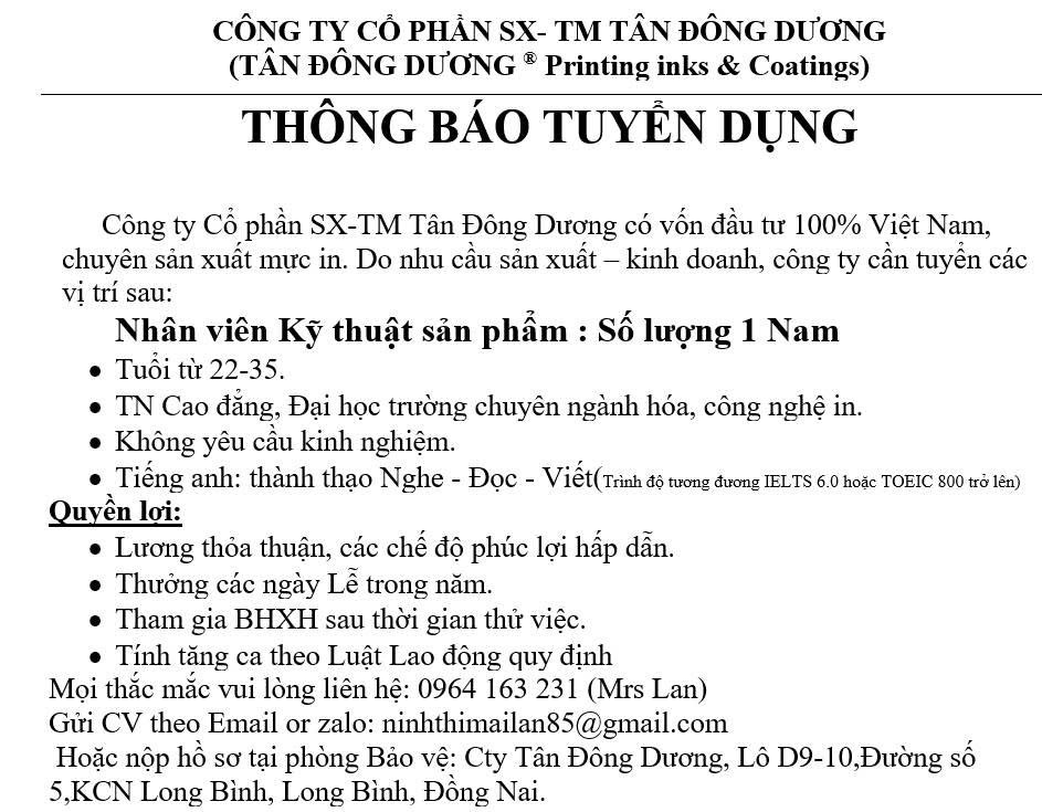 công ty cổ phần sản xuất thương mại tân đông dương hình ảnh tuyển dụng