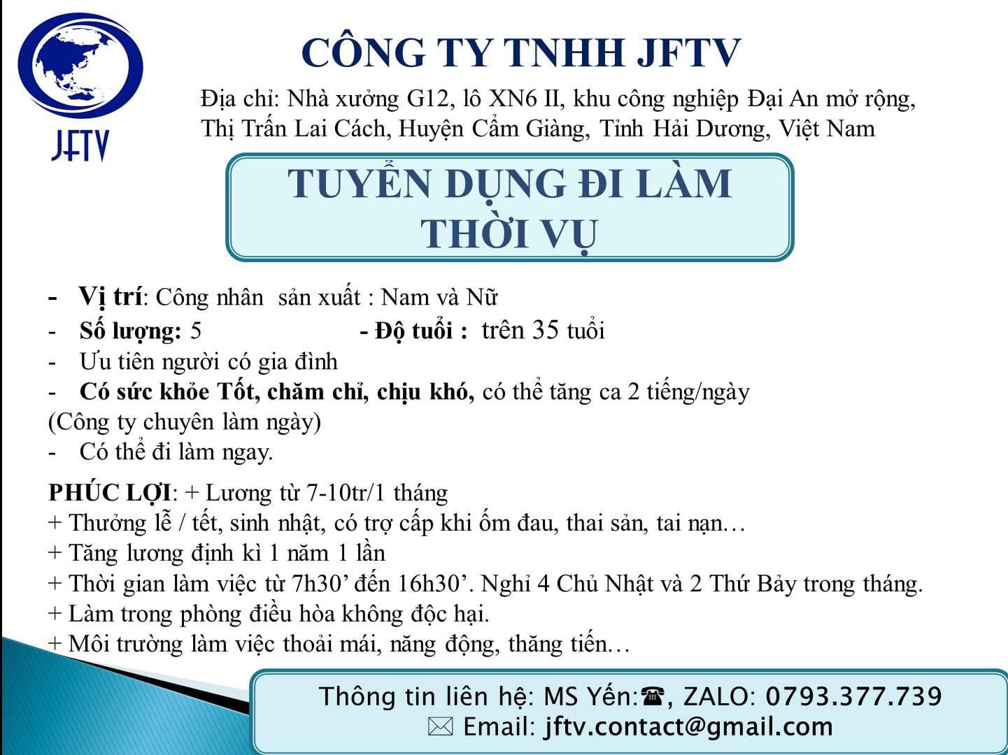 công ty TNHH jftv hình ảnh tuyển dụng