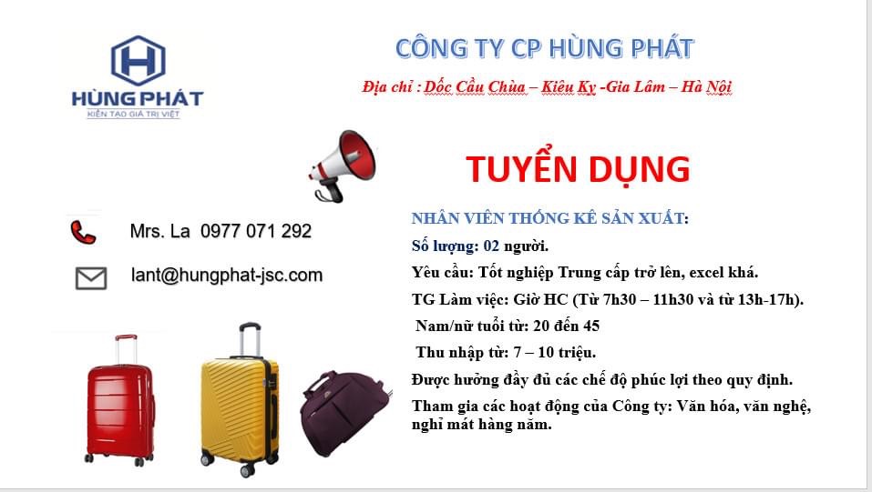 công ty cổ phần hùng phát
công ty chuyên buôn bán mặt hàng vali, túi xách. image