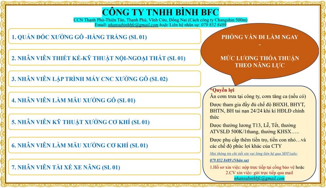 công ty TNHH bình bfc hình ảnh tuyển dụng