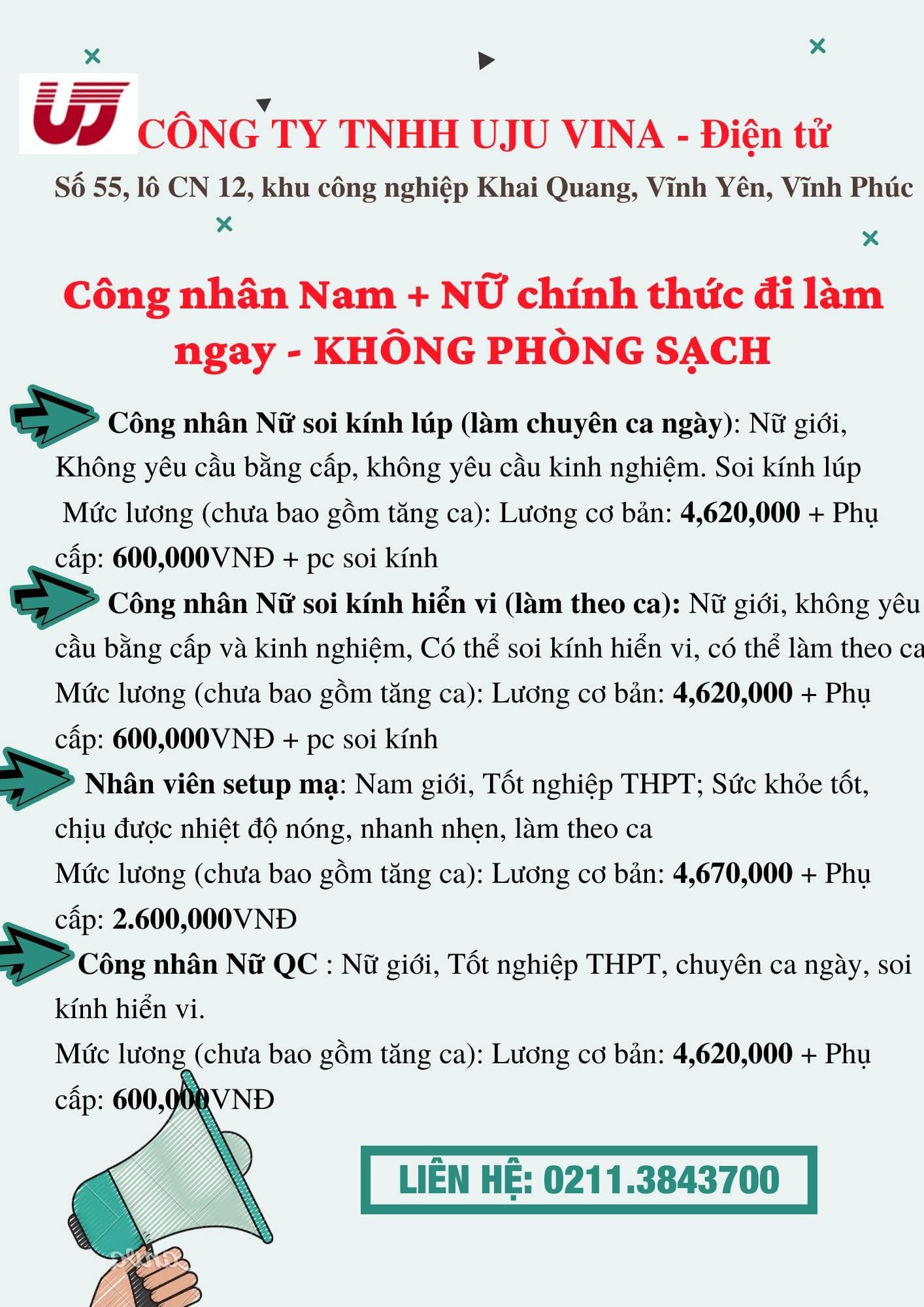 công ty TNHH uju vina vĩnh phúc hình ảnh tuyển dụng